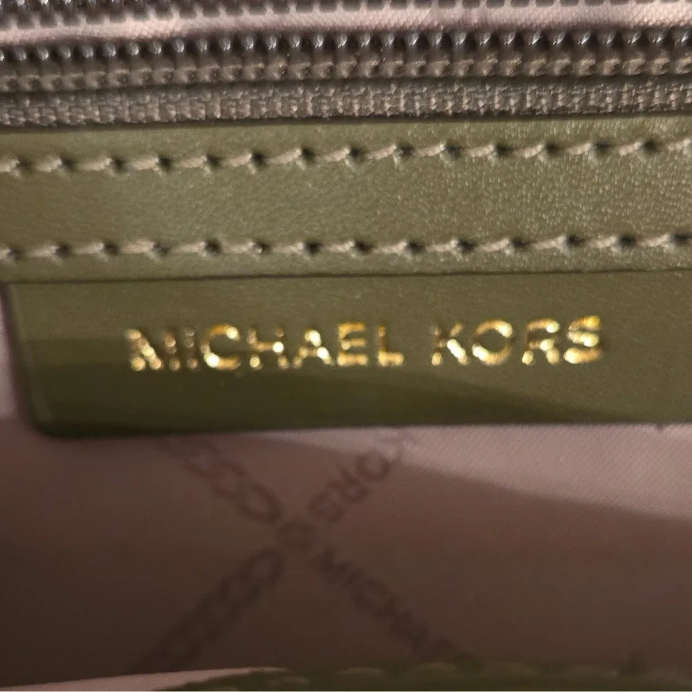 Michael Kors Green Pebbled Zip Backpack Gold Tone Hardware Adjustable Straps